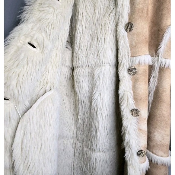 VTG 90's Y2K Penny Lane Coat L Brown Faux Suede Fur Hooded Buffy Friends - Picture 6 of 11